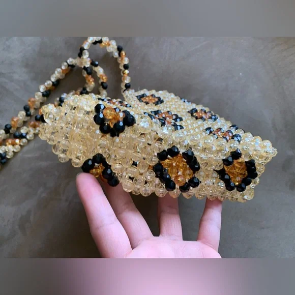 Susan Alexandra Leopard Heart Beaded Crossbody Shoulder Bag Purse - Picture 11 of 15